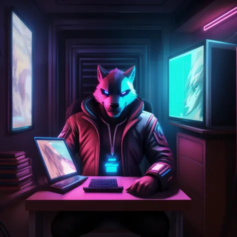 computer, neon, cyberpunk