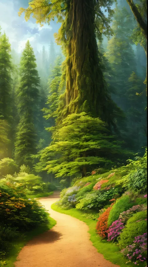 Masterpiece, top quality, high quality, highly detailed CG creates enchanting and dreamy scenes of fantastic forests with towering trees, hidden fairy valleys, a sense of mystery and enchantment, art station, digital illustration, complex, trending, pastel...