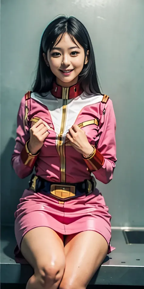 （8k、Raw photography、highest quality、masterpiece：1.2),(black haired、very long hair:1.7),show viewer,Looking at the front,erotic,(super sentai series、She is wearing a red Precure costume.:1.6)、(Clothing that emphasizes the shape of your chest:1.3)、(big breas...