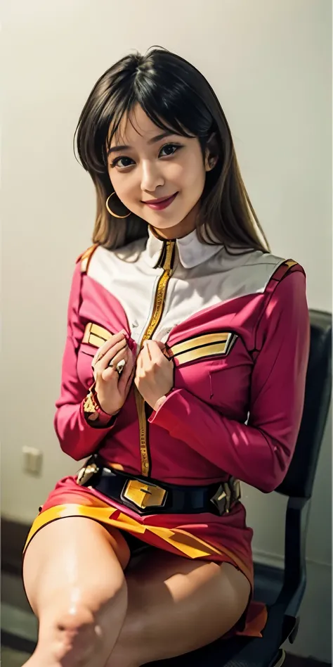 （8k、Raw photography、highest quality、masterpiece：1.2),(black haired、very long bright blonde hair:1.7),show viewer,Looking at the front,erotic,(super sentai series、She is wearing a red Precure costume.:1.6)、(Clothing that emphasizes the shape of your chest:1...