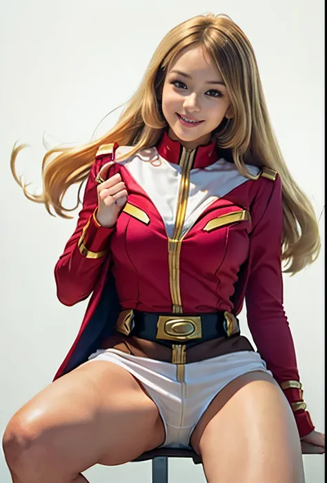 （8k、Raw photography、highest quality、masterpiece：1.2),(Blonde、Very long brown hair:1.7),ponytail、white panties、show viewer,Looking at the front,erotic,(super sentai series、She is wearing a red Precure costume.:1.6)、（mini skirt:1.3）、（white panties:1.3）、(Clot...