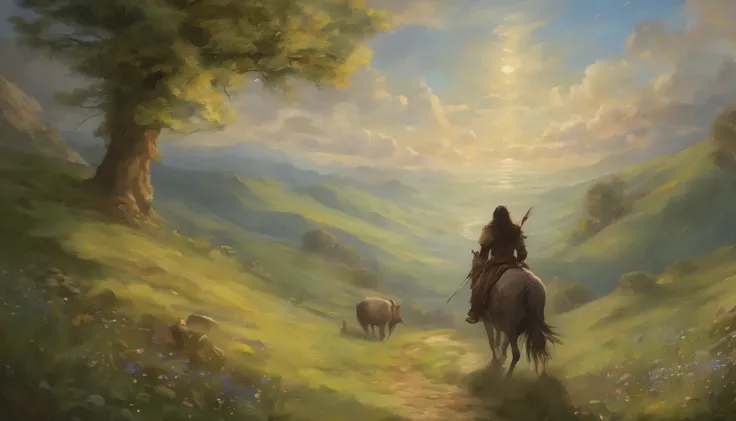 (by Greg Rutkowski: 1.2), (masterpiece), ((best quality)), extremely delicate and beautiful, illustration, A mesmerizing fantasy with enchanting elements blending seamlessly. ((kingdom of heaven)), A sense of tranquility and wonder fills the air, inviting ...