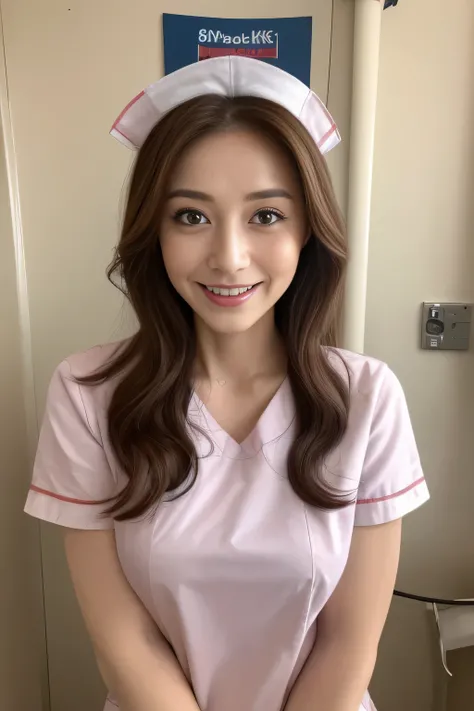 ((highest quality、8k、masterpiece:1.3))、sharp:1.2、perfect body beauty:1.4、slim abs:1.2、big、beautiful face、laughter、((nurse:1.3))、(hospital room background:1.2)、straight hair、Highly detailed face and skin texture、detailed eye、looking at camera、