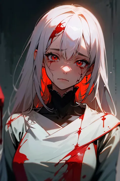 Stunning anime illustration of a crying woman with blood dripping from her face, Showcasing intricate details and highly detailed depictions. Artwork captures the raw emotions of sadness and pain, The character&#39;s tearful eyes and visible scars add dept...