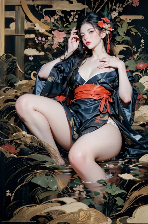 umalinda warrior sexy, pretty face, delicious company, alluring figure, wearing a sexy open kimono. the artwork is created in a ...