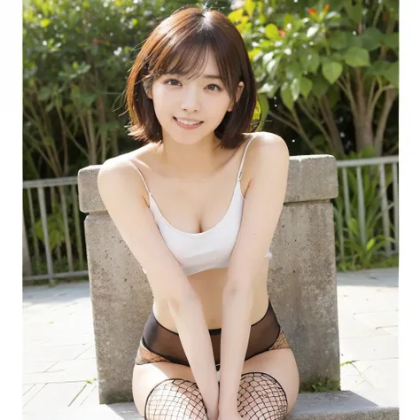 highest quality、8k、no makeup、masterpiece、ultra high resolution、clear pictures、Photoreal、Natural light、realistic、18 year old boy、A cute boy、small breasts、small breasts、super slender、delicate body、thin waist、thin legs、round eyes、short bob hair、brown hair、smi...