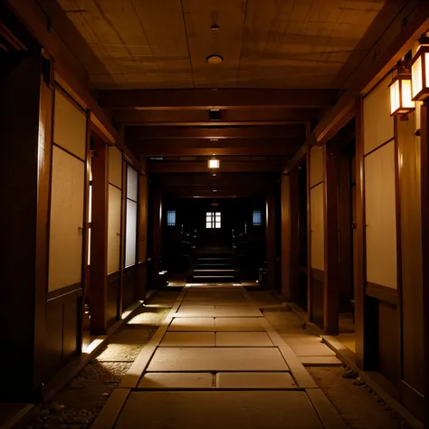 a underground narrow path with Japanese temple architecture fantasy.