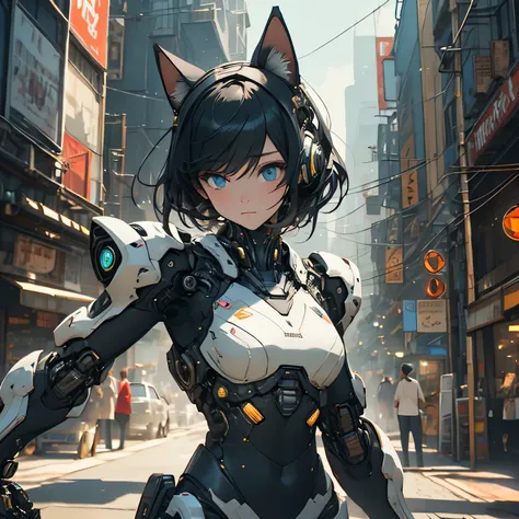 (highest quality、masterpiece)、(Super detailed)、Very detailed CG、8k、unreal engine、3D rendering、beautiful mechanic、((high contrast))、(High chroma)、((very delicate and beautiful))、reflected light、highly detailed background、(cyber punk、machine city、future city...