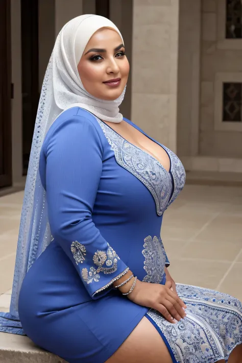 moda gorda, a beautiful 60 year old arab woman, curvy body, usando um hijab, usando um niaq, realista, gordinho, intricado, hype...