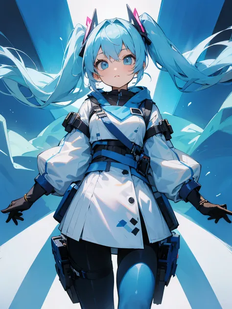 Hero cool girl long twintails light blue hair cool clothes