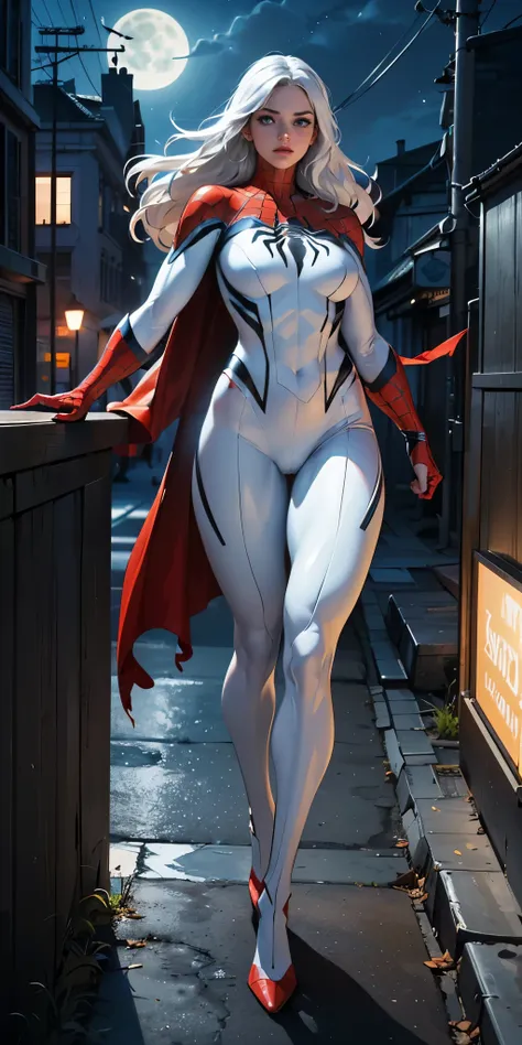 (masterpiece, 4k resolution, ultra-realistic, highly detailed), (white costume superhero theme, charismatic, girl on top of the ...