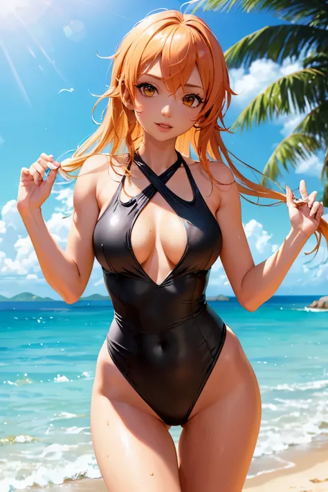 Character Focus: Nami from One Piece
(Black and White Striped Swimsuit: Namis Attractive Outfit),
(Sensual and Sexy: Namis Appeal),
((Hot and Alluring)),
((Swimsuit Design:1.5)),
((Top Part: Black Straps and White Halter Top)),
((Bottom Part: High-Waisted ...