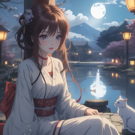 Anime girl sitting on the ground with cat and lantern, anime style 4 k, 4k anime wallpaper, anime wallpaper 4k, anime wallpaper 4k, Anime Art Wallpaper 4k, anime art wallpaper 4k, anime art wallpaper 8k, Beautiful anime, 4k comic wallpaper, Beautiful anime...