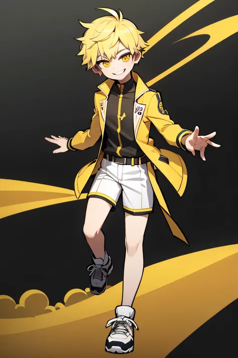 High resolution, high quality, ((maleの子)),male,super sharp, 8k, masterpiece, yellow hair, My eyes are also yellow,Berry Short, smile,the background is white,whole body,Gamer Clothing,no background,yellow jersey jacket,Standing position,whole body
