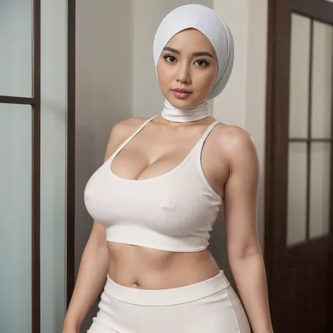 ((38-years-Old)), (Sugar Mama), (Sensual Lips), (White Skin), (Beautiful Hijab Indonesian woman), (Gigantic Tits : 1.2), ((Tank Top)), ((Tight Mini Skirt)), (curvy body), ((Tattoed Body)), (Breast about To burst out from her clothes), at doctor office, Dar...