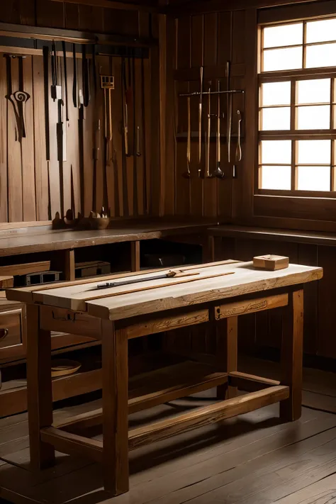 Ancient China，Carpenter&#39;s workbench，Various tools，indoor，古代indoor，detail