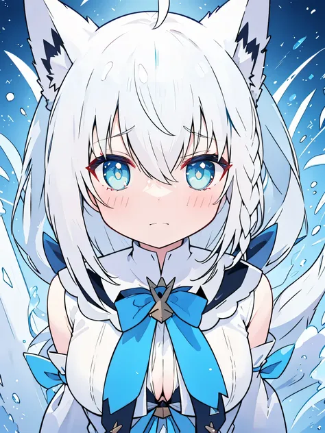 shirakami fubuki, hololive, white hair, cyan eyes, blush , ((disappointed face)), beautiful eyes, detailed eyes, 4k, masterpiece...