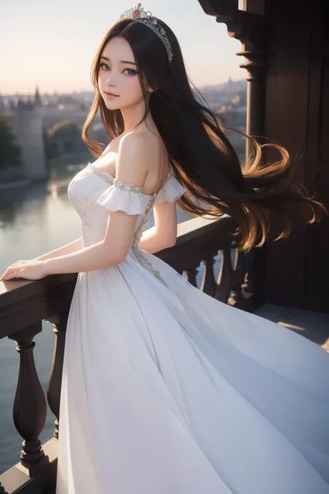 ((最high quality、masterpiece、photo-realistic:1.4、8k))、1 beautiful detailed girl、highly detailed eyes and face、beautiful and fine eyes、（Complex and elegant dresses in the style of medieval Europe、Princess）、luxury accessories、elegant smile、night（Depict a scen...