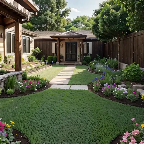 front yard with landscaping garden  footage of repurposed garden art being displayed