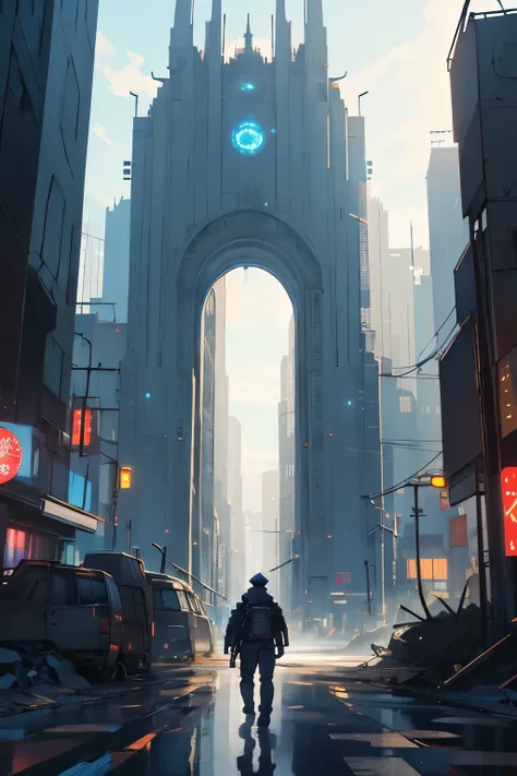 ((best quality)), ((masterpiece)), (detailed), dystopian mesmerizing cityAnime Style 