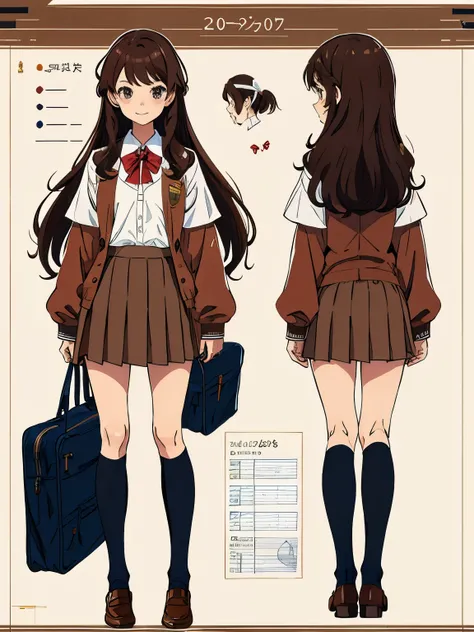 brown hair,wave hair,10 years ago,school uniform,reference sheet