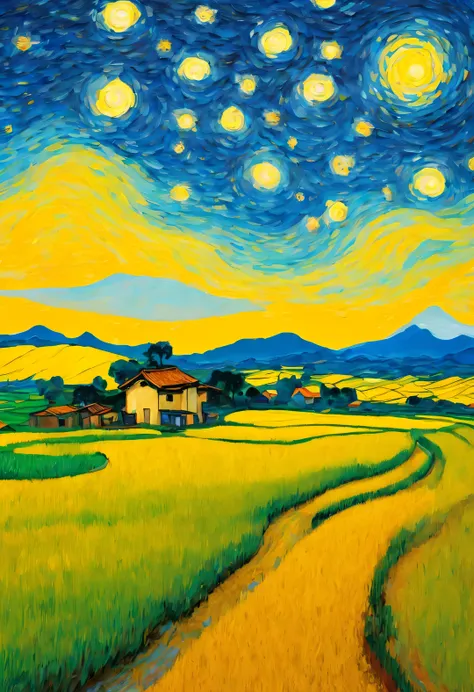 Rice fields and Van Gogh&#39;starry night