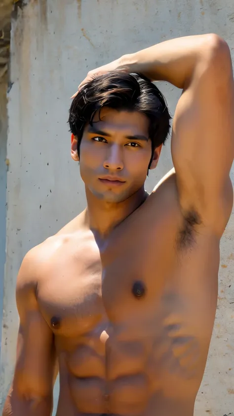 Tan dark south east asian indian guy with dark eyes dark hair buff and sexy big nose, half body big tricep pictures 