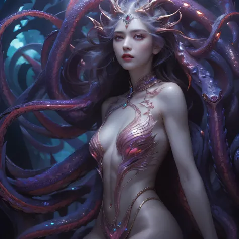 (1 female medusa-like mutant: 1.2), With a beautiful, enchanting face, this alien seduces us with her allure. Her captivating red eyes gleam brightly, reminiscent of burning embers. Her full body is unlike any humans, boasting a sexy, otherworldly form. No...