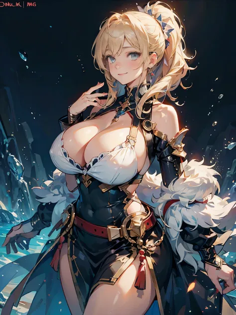 slight smile、big and full breasts、cleavage、huge tit