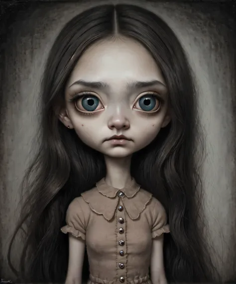 un primer plano de una chica muy triste con el pelo largo (rubio) y los ojos grandes y azules, anton semenov, mark ryden muy det...