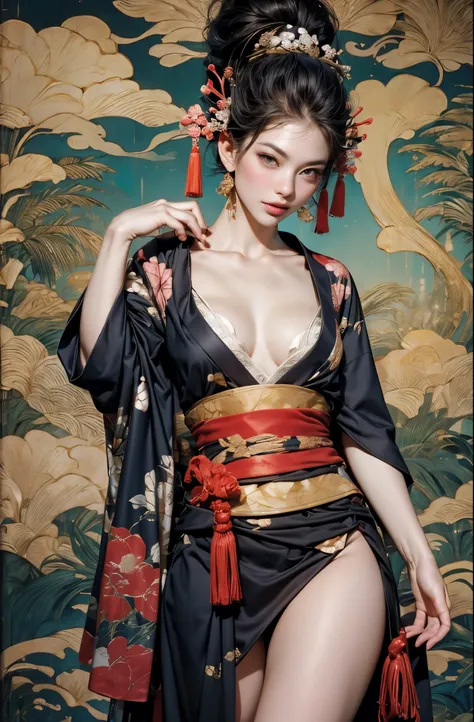 umalinda warrior sexy, pretty face, delicious company, alluring figure, wearing a sexy open kimono. the artwork is created in a ...