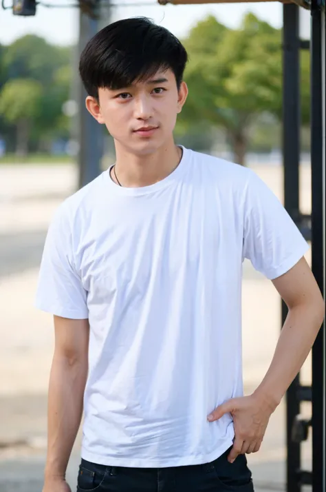 ( (8k:1.27), 4k，best quality, Masterpiece, Ultra high resolution:1.2) photo of chinese man, young man，perfect face，perfect body，white shirt，See-through clothes，Revealing the belly，Real leather，Superb details