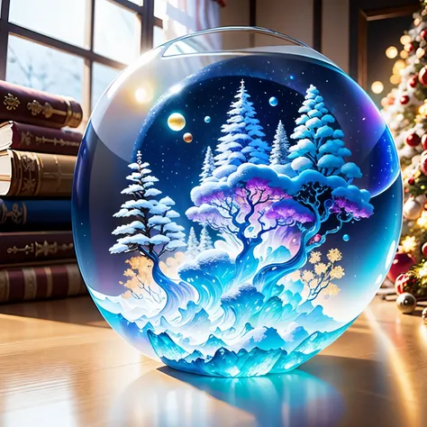 (la best quality,high resolution,super detailed,actual)，big tree formed from jelly，snow，in the room，christmas decoration，surroun...