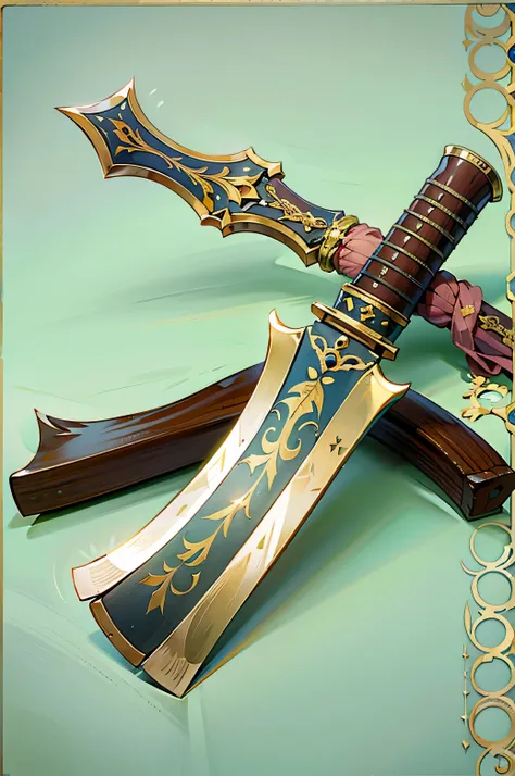 (((best quality))), (((masterpiece))), Weapons to be included in the Weapon Encyclopedia, A double-edged ax weapon with a large blade.., Oriental Western Fusion Style, white background,