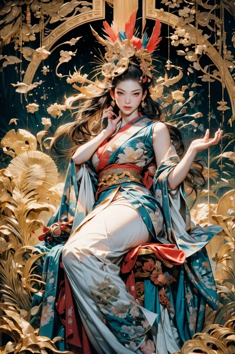 Umalinda warrior sexy, pretty face, Delicious Company, Alluring figure, Wearing a sexy open kimono. The artwork is created in a medium reminiscent of Japanese ink paintings....., 具有大胆的笔触和Monochromatic color palette. artist&#39;Masterful technique reveals t...