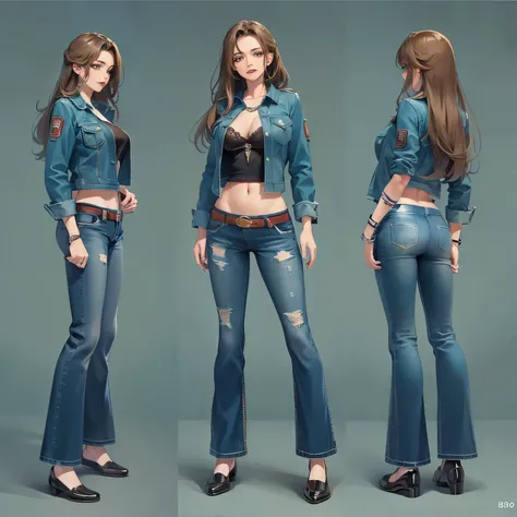 ((masterpiece、highest quality、detailed))、4k、8k、older sister、Bootcut jeans、accessories、ring、big breasts