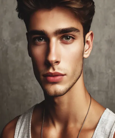 un primer plano de un hombre con un collar en el cuello, hermoso rostro masculino, cara perfecta y chico, hermoso joven, cara hermosa perfecta, joven con cara hermosa, cara atractiva y hermosa, hombre atractivo, hombre guapo, guapo impresionante realista, ...