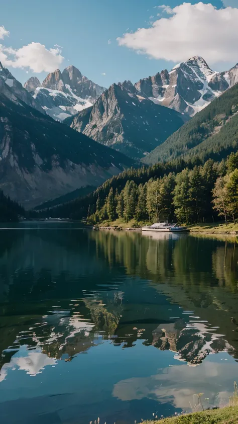 Nature, Horizon, Boat, Water, Mountains, Lake