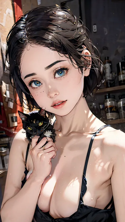 (best quality,4k,8k,highres,masterpiece:1.2),ultra-detailed,(realistic,photorealistic,photo-realistic:1.37),girl with cat,black cat,pink hair,blue eyes,avatar,illustration,detailed girl face,beautiful detailed eyes,beautiful detailed lips,long eyelashes,so...