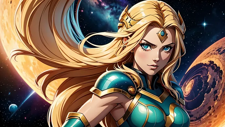 melhor qualidade, garota de anime, linda, in space, inspired by a Norse goddess