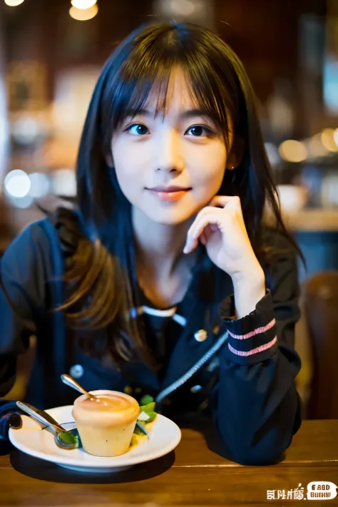 table top, highest quality, Portrait of one girl、date at a cafe、