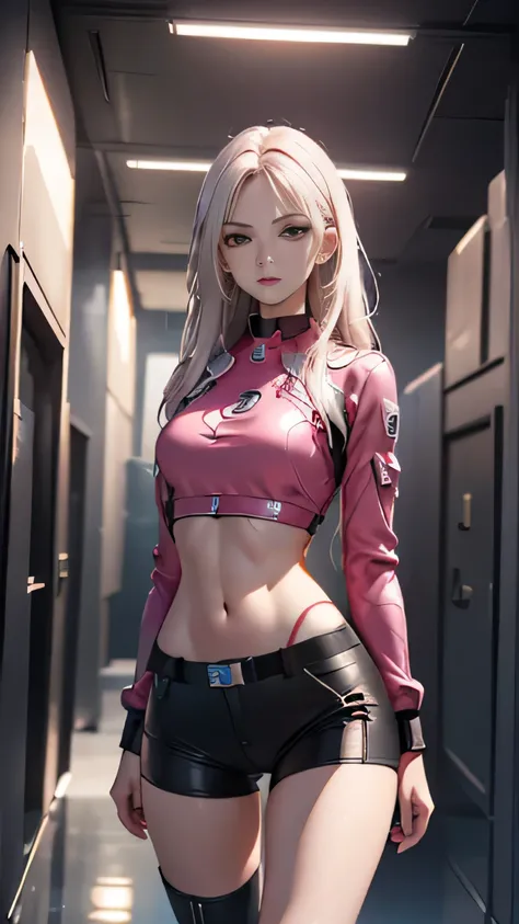 ((masterpiece, 8K, 3D, Realistic, Super Detail)), (1girl:1.3), slender 17 age, Ultra Micro photography, Super realistic, Perfect face, Beautiful features, ((Perfect female body)) Beautiful features, ( body), ((small hip)), Lisa Blackpink as Pink as ironman...