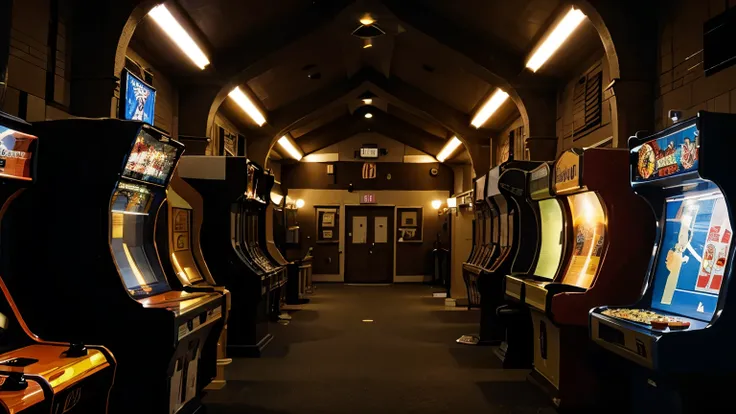 arcade hall, night