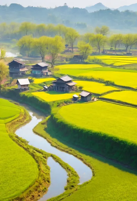 paddy，rural life，pastoral scenery，spring landscape