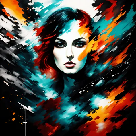 Beautiful woman, post-metal album cover, abstract