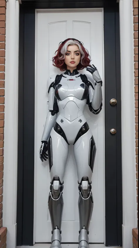 portait photography, military compound front door, up to down camera angle, sci-fi, battlestar galaticayour cosplayer girlfriend...