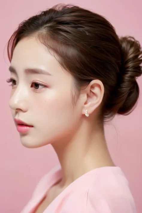 masterpiece, best quality, 1girls, profile, ponytail, updo hair, nape of neck, pink lips, slightly upturned nose, long eyelashes...