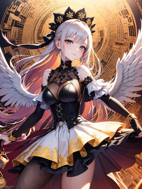 ((highest quality)),(ultra high resolution),(Super detailed),(detailed description),((best CG)),(best work of art),super precision art,amazing drawing art,(Fantasy art with precise details:1.5), (one female angel:1.5),(beautiful and well-shaped face:1.6),(...