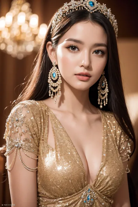 dressed ((super elaborate extravagant microscopic evening wear:1.23)),  ((details of a very beautiful face:1.3)), ((Ultra-realistic最high quality))16k resolution, ((photo realistic:1.55)), (1 girl:1.4)21 year old, fashion supermodel、cinematic lighting, (Inc...