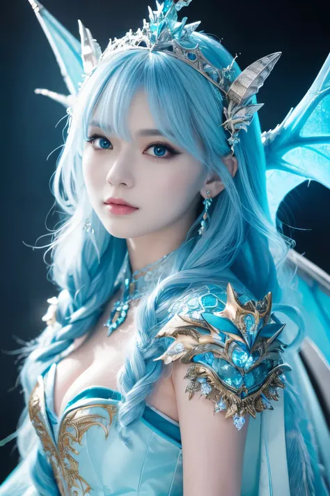 ( absurdly , high quality , Super detailed,See photographer ), Ice Queen,Detailed and beautifully colored dragon costume,